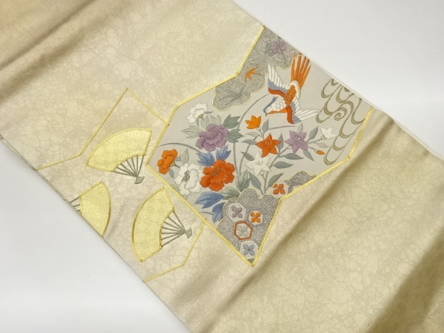 JAPANESE NAGOYA OBI / EMBROIDERY / FLOWER & BIRD